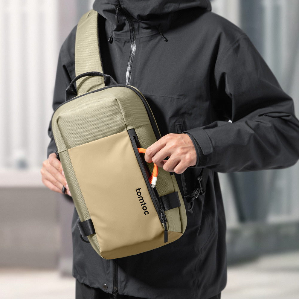 14-inch MacBook Pro M5 7L Sling Backpack – tomtoc Crossbody - Khaki