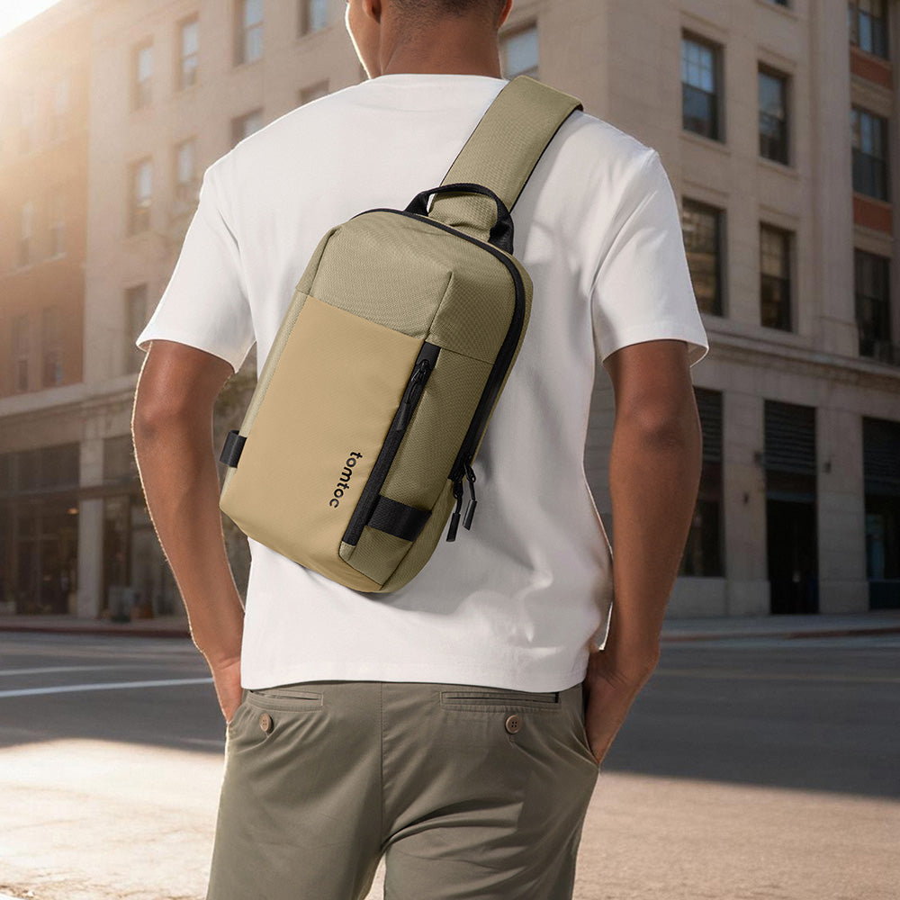 14-inch MacBook Pro M5 7L Sling Backpack – tomtoc Crossbody - Khaki