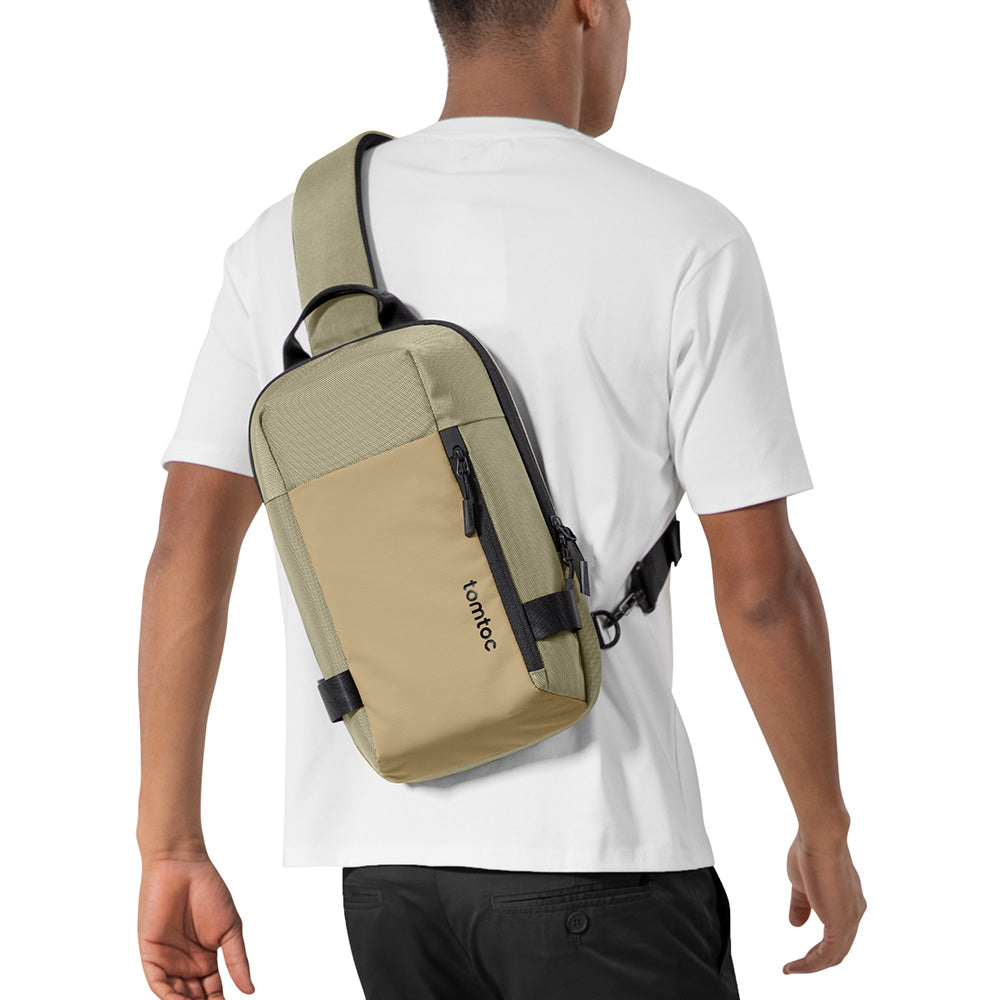 14-inch MacBook Pro M5 7L Sling Backpack – tomtoc Crossbody - Khaki