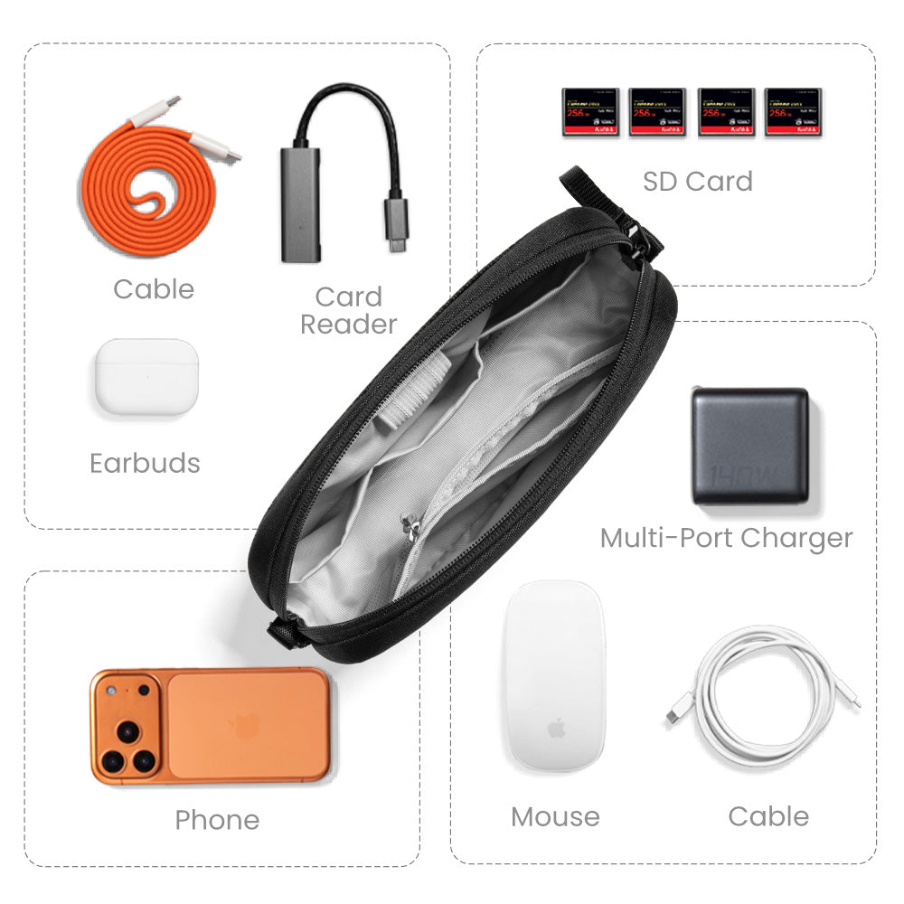 tomtoc Compact Electronics Organizer – Multi-Compartment Tech Pouch