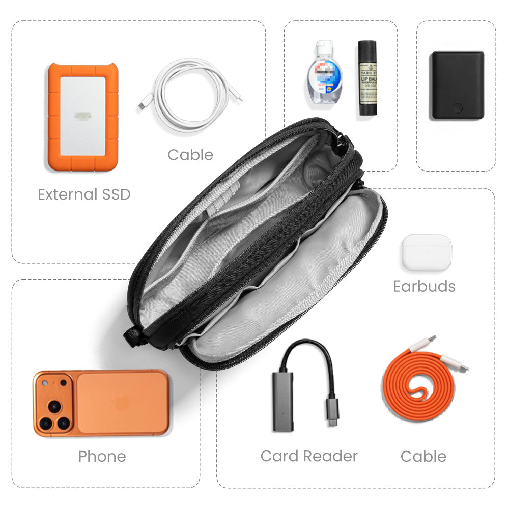 tomtoc Electronic Organizer Travel Case – Dual-Compartment Tech Pouch