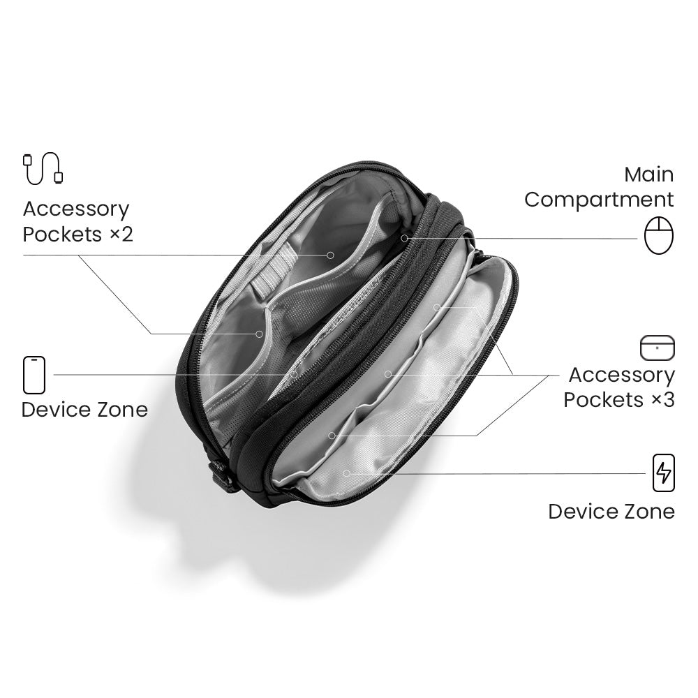 tomtoc Electronic Organizer Travel Case – Dual-Compartment Tech Pouch