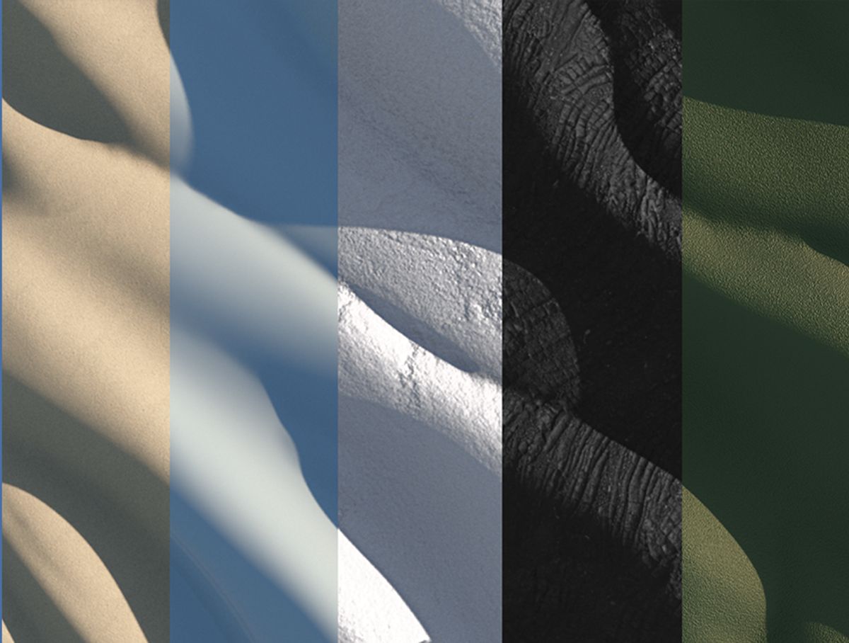 Terra Collection material textures in dune, blue, white, black and green