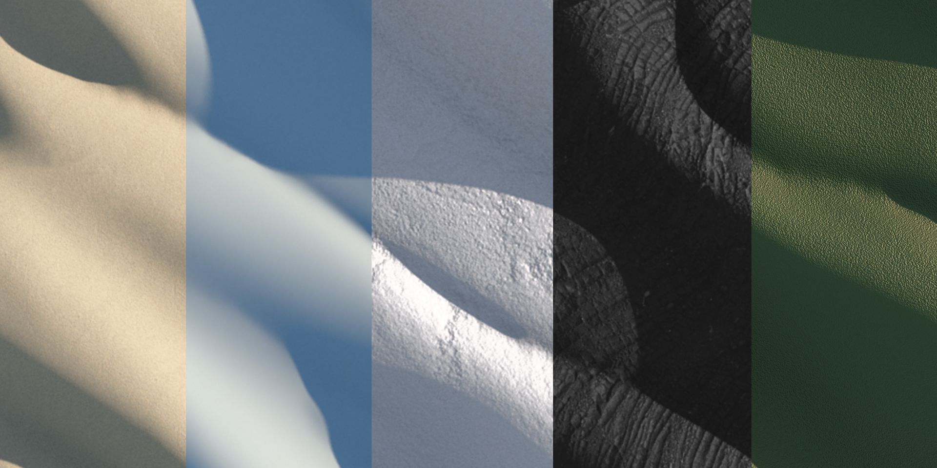 Terra Collection material textures in dune, blue, white, black and green